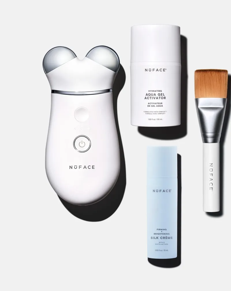 NuFACE TRINITY+ microcurrent device starter kit with gel, creme and brush on white